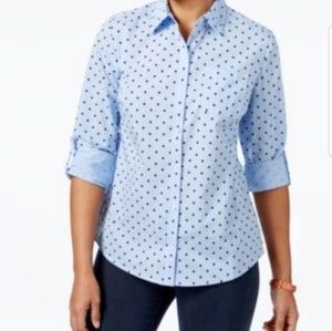 KAREN SCOTT Petites blue gingham and dot shirt